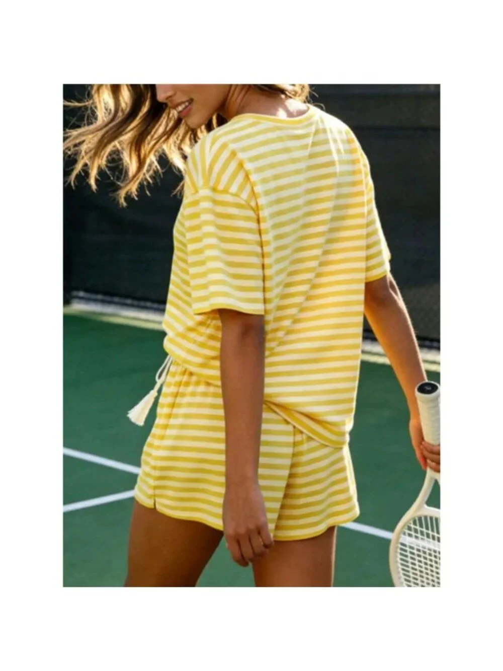 Striped Short Sleeve Tee and Drawstring Shorts Set - Picture 9 of 14